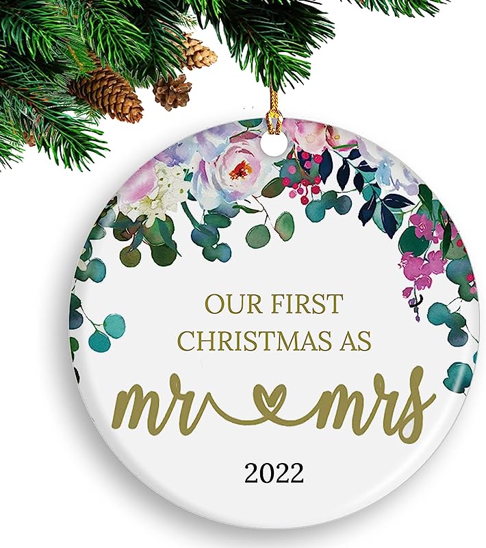 Christmas Ornament Hanging - Our First Christmas As Mr & Mrs - Couple Married Wedding Keepsake, Xmas Tree Decor