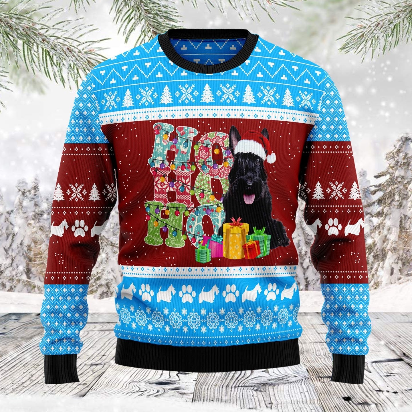 HoHoHo Scottish Terrier Dog Ugly Christmas Sweater