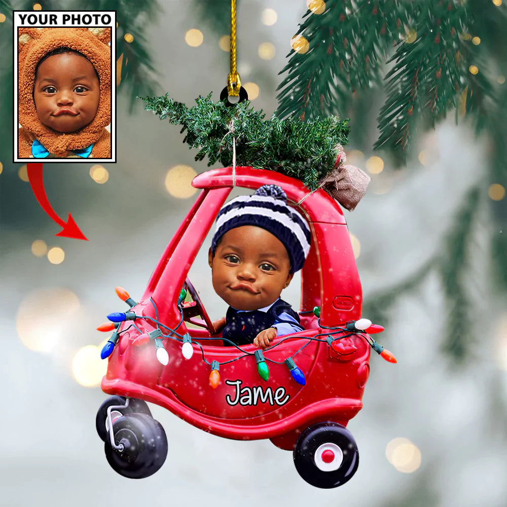 Custom Christmas Photo Baby Pine Tree On Little Truck Ornament LTP01