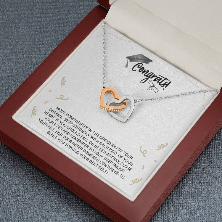 Graduation Necklace Gift - Move Confidently in the direction of your dreams - College, High School, Senior, Master Graduation Gift - Class of 2022 Interlocking Hearts Necklace - 036D - TGV