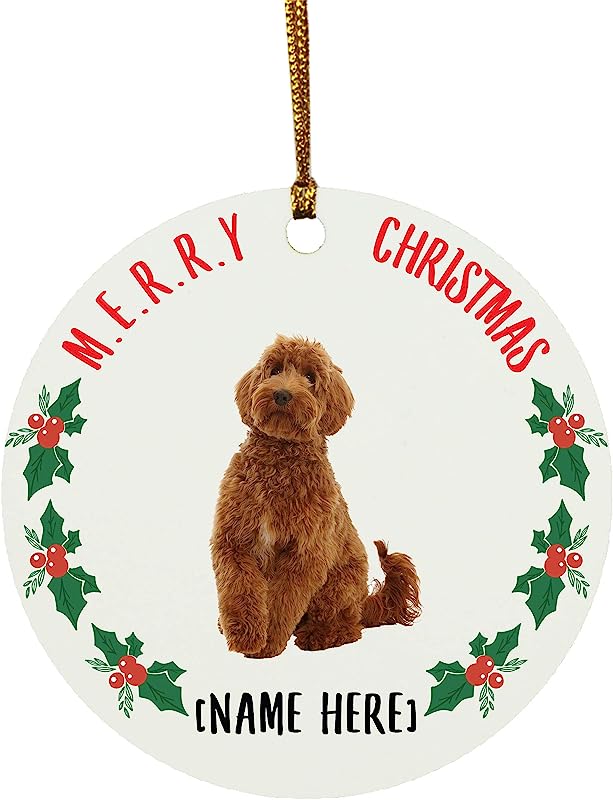 Lovesout Personalized Name Labradoodle Red Christmas Tree Ornaments Gifts New Years 2024 Decorations Circle Ceramic