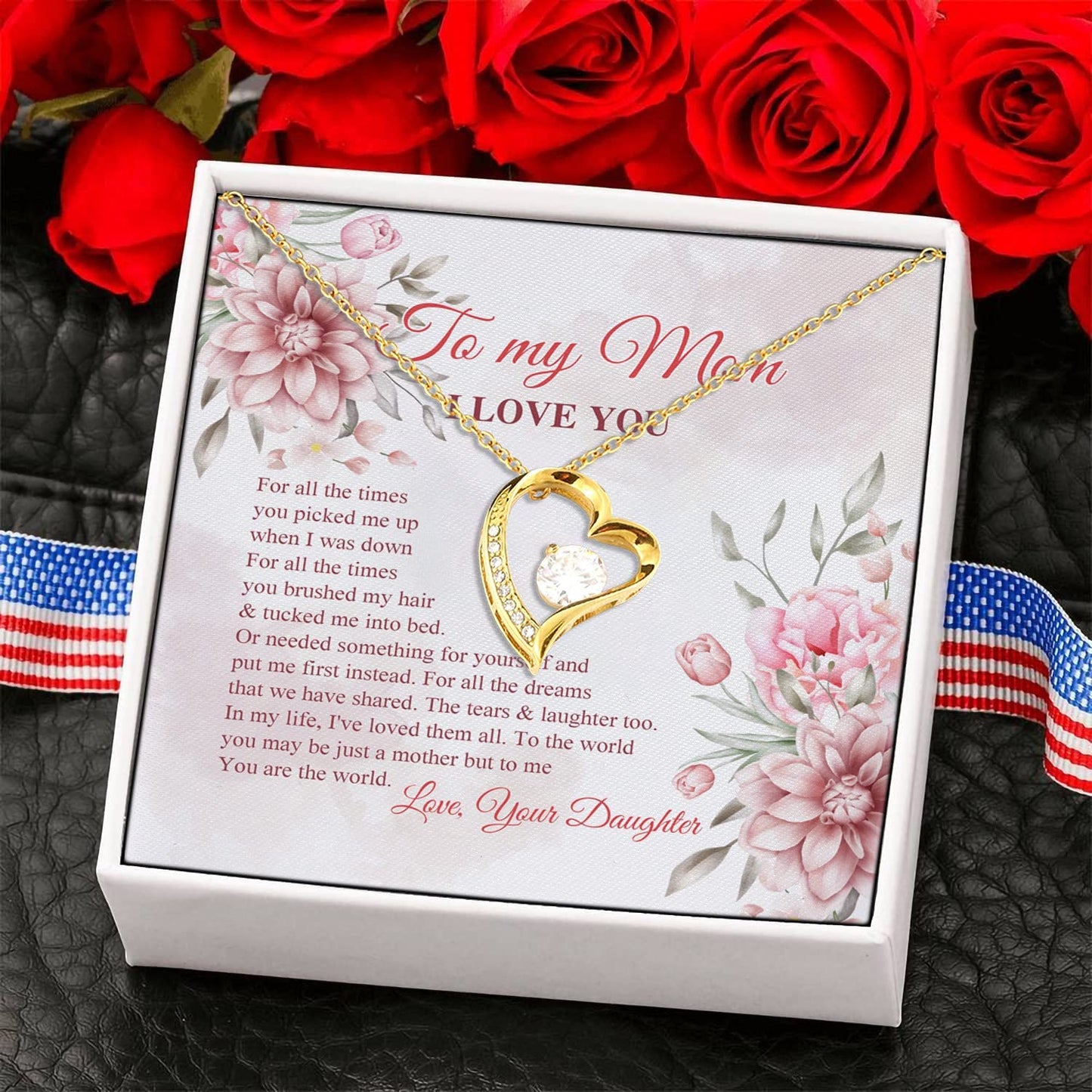 To My Mom I Love You To Me You Are the World Mother Daughter Gift Forever Love Pendant Necklace