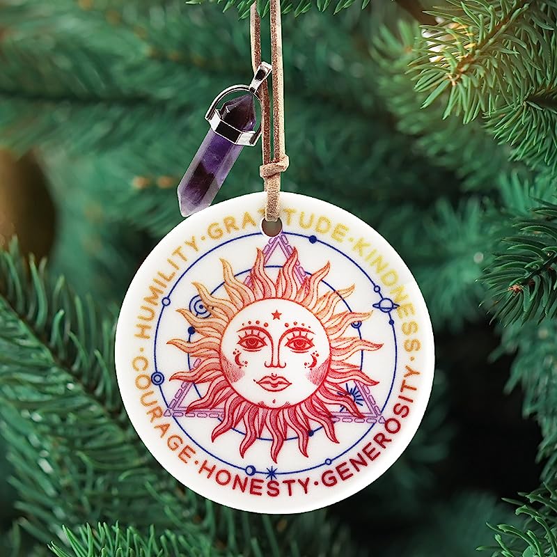 Sun And Moon Easter Ornament Lovely Ceramic Holiday Tree Decoration Keepsake Gift Porcelain Married Ornament Original Gift For X'Mas With Gold Ribbon Wrapping Box