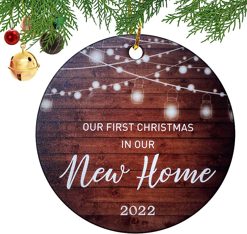 First Christmas In New Home Ornament With Gift Box, House Warming Gifts New Home Presents Christmas Tree Ornaments Ceramic Xmas Festival Rustic Christmas Decor-New Home 1