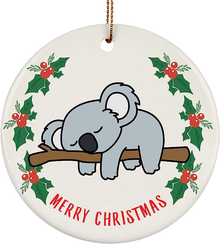 Lovesout Christmas Tree Ornaments Gifts Koala Sleeping New Years 2024 Decorations Circle Ceramic