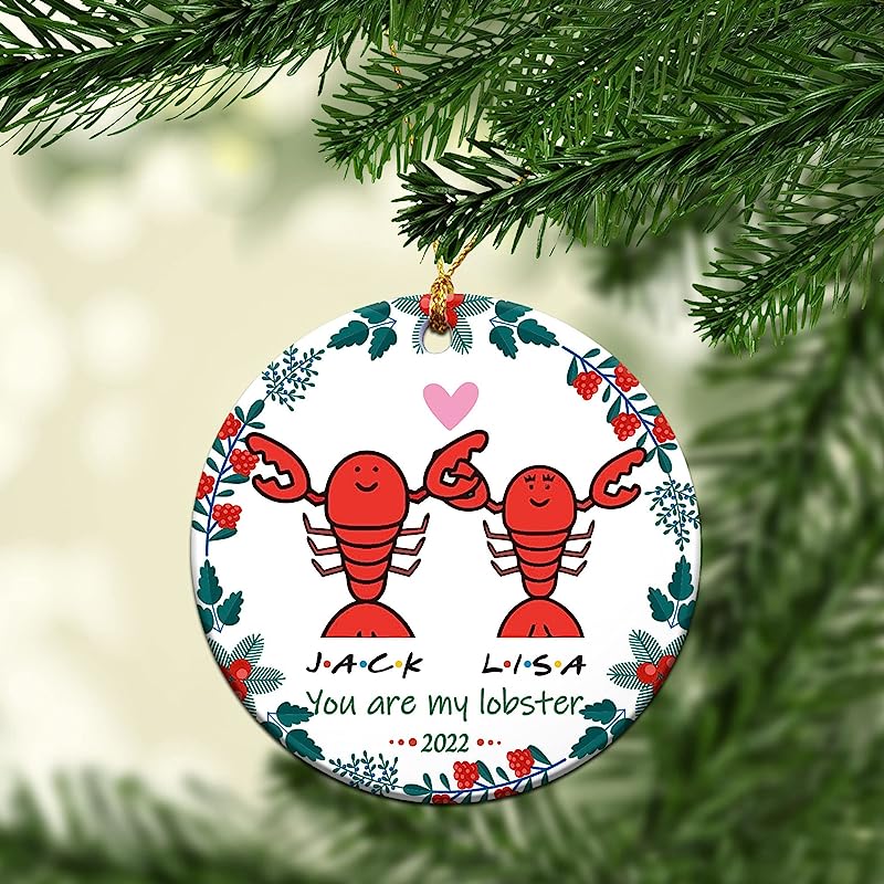 Personalized Funny You Are My Lobster Christmas Ceramic Ornament - Custom Name Fun Lobster Couple Ornament, Holiday Xmas Tree Accessories & Decorations, First Christmas As Mr & Mrs Present Gifts