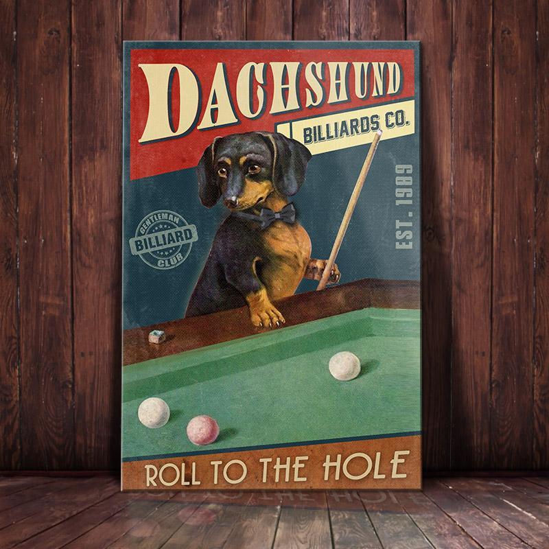 Dachshund Dog Billiards Company Canvas Wall Art, Wall Decor Visual Art