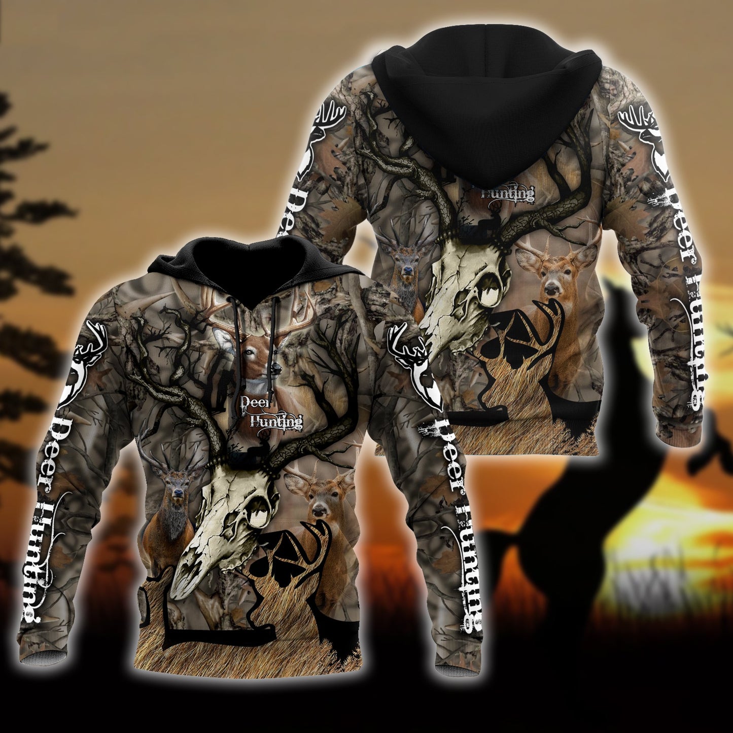 Hunting Gifts Deer Hunting Gifts All Over Printed Camo Deer Hunter US Unisex Size Hoodie
