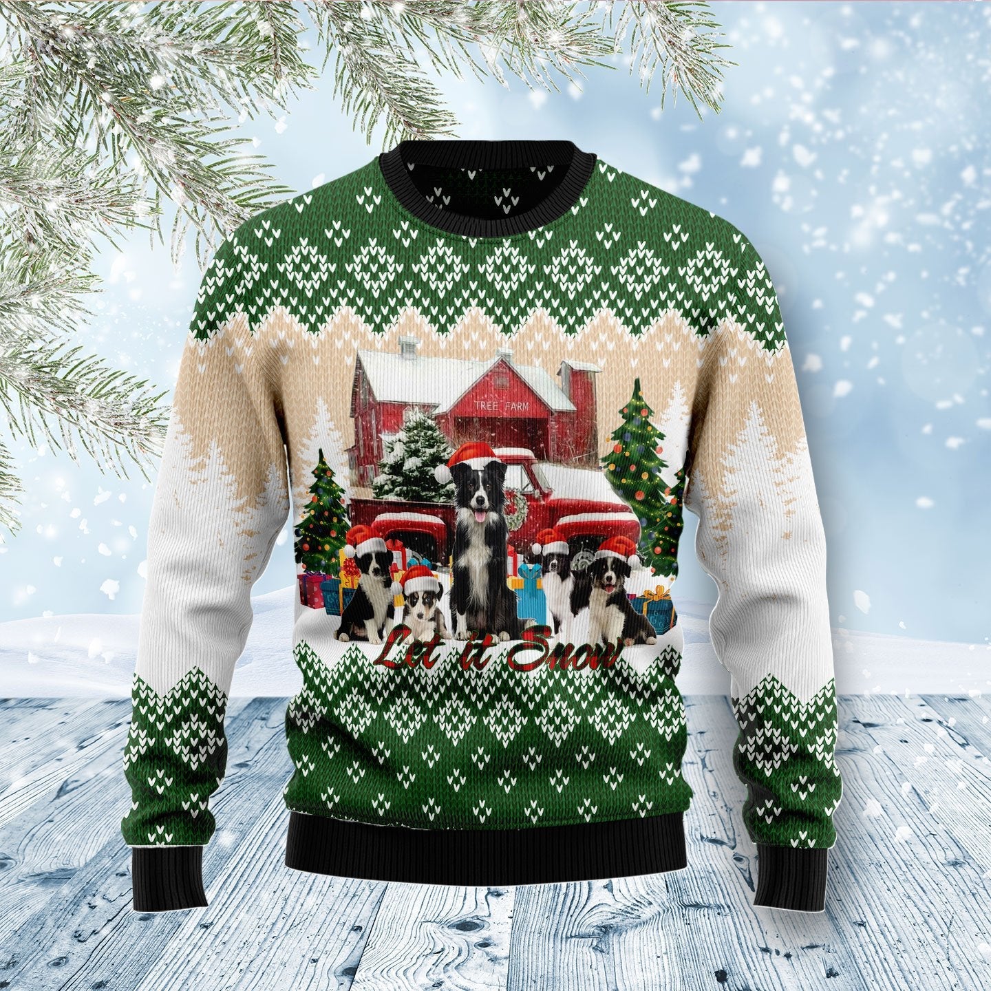 Border Collie Dog Let It Snow Ugly Christmas Sweater