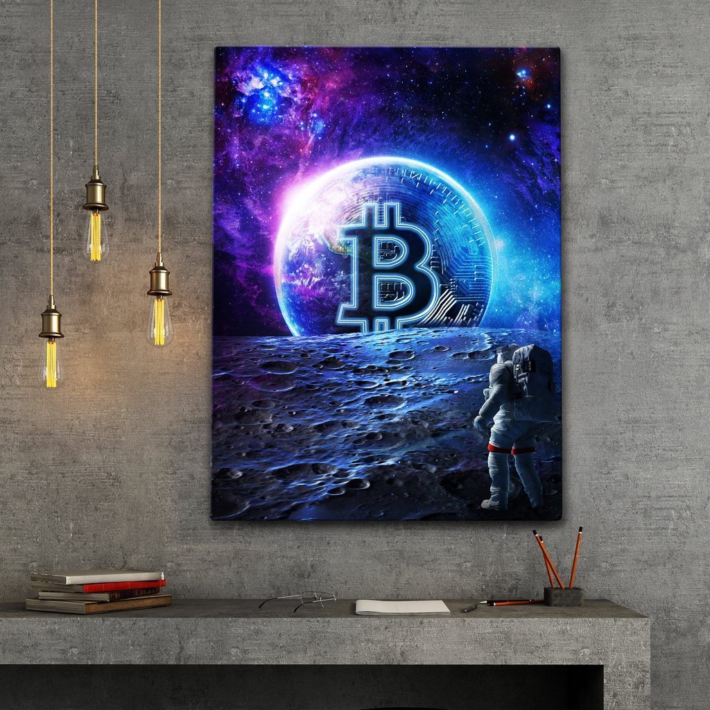 Bitcoin To The Moon Money Canvas And Poster, Wall Decor Visual Art