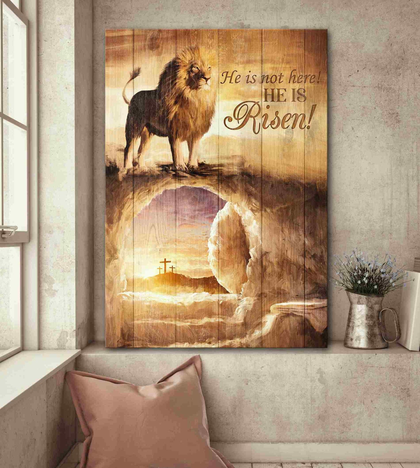 Jesus Lion Cross He Is Not Here He Is Risen - Matte Canvas