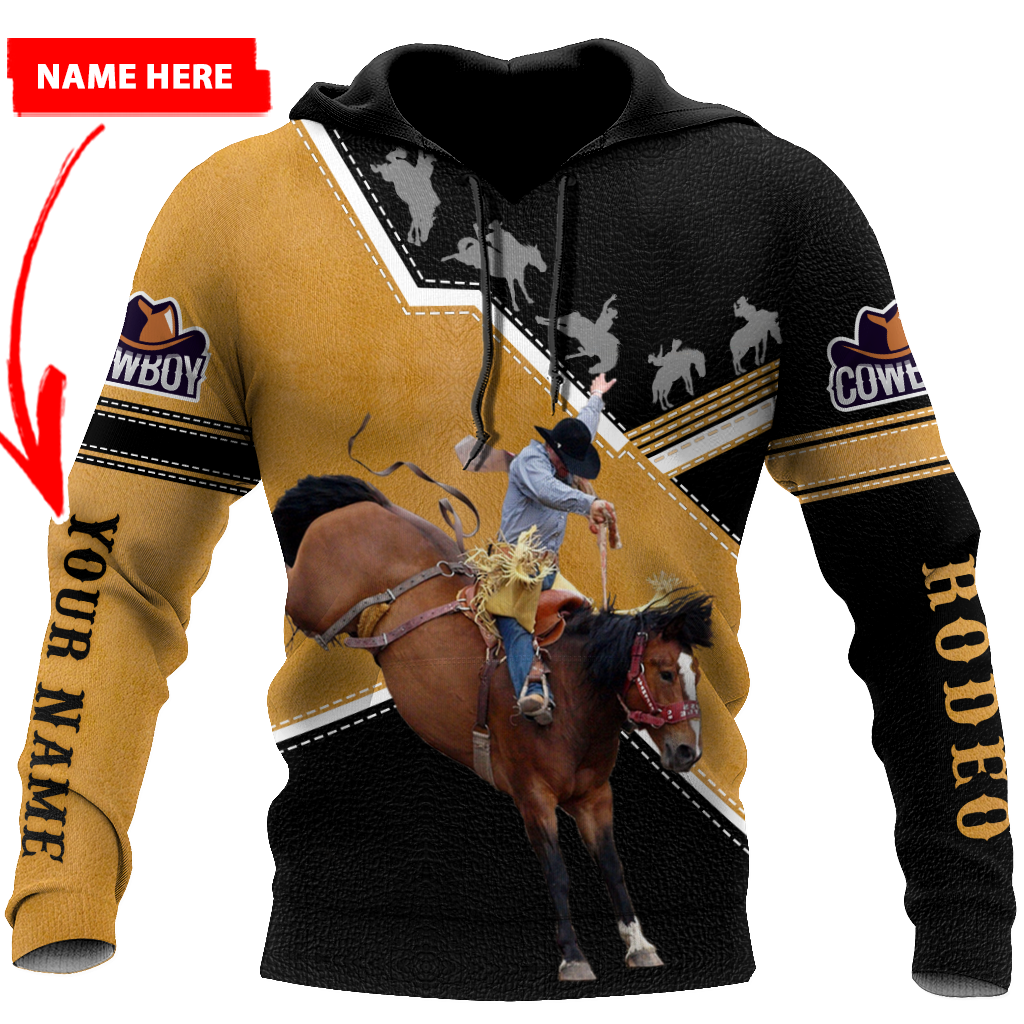 Bull Riding Gifts Personalized Name Rodeo All Over Printed Bucking Horse US Unisex Size Hoodie