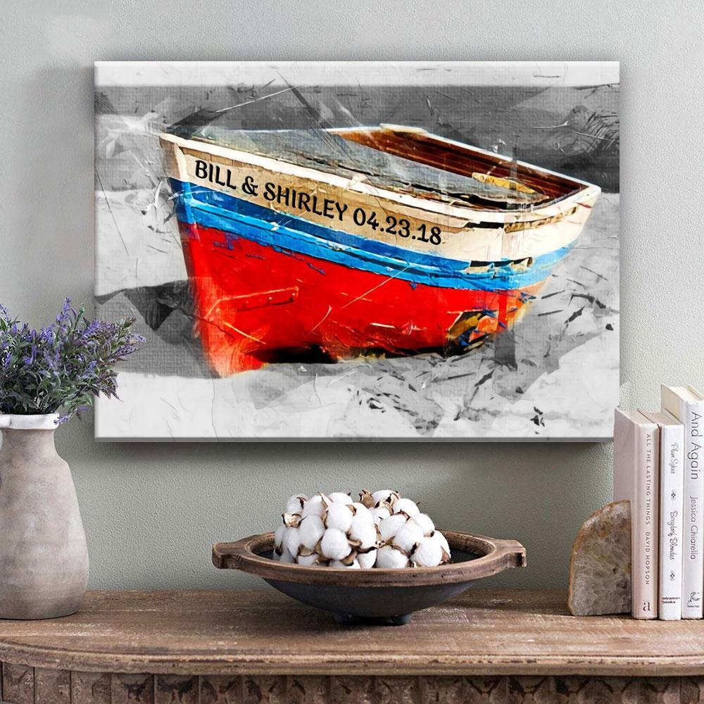 Personalized Canvas, Boat Husband Wife Love Anniversary Gift Canvas Wall Art