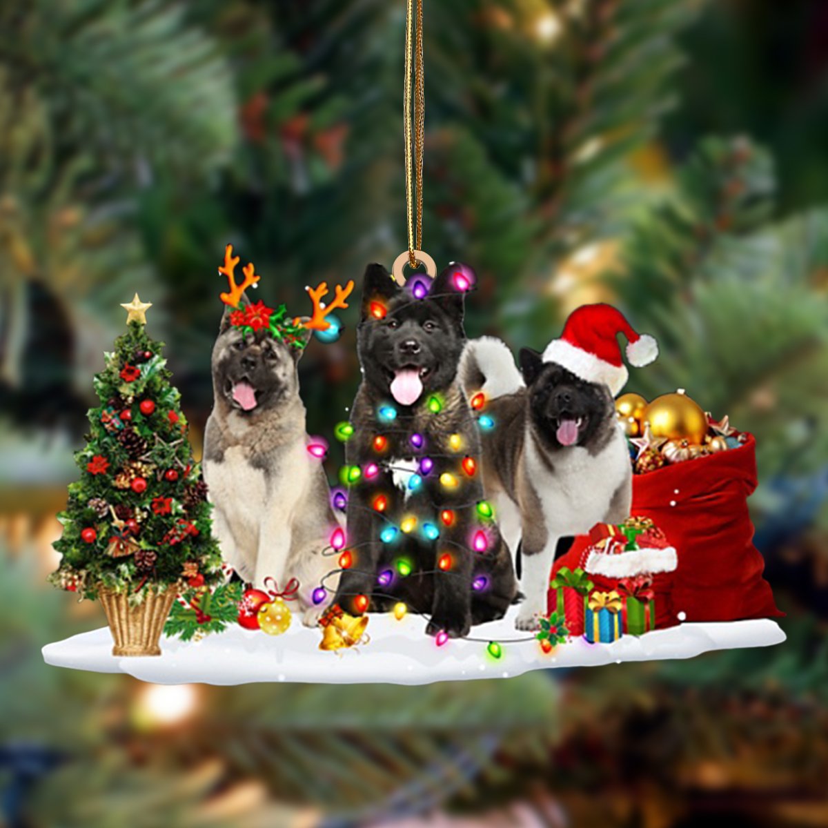 Godmerch- Ornament- Akita-Christmas Dog Friends Hanging Ornament, Happy Christmas Ornament, Car Ornament