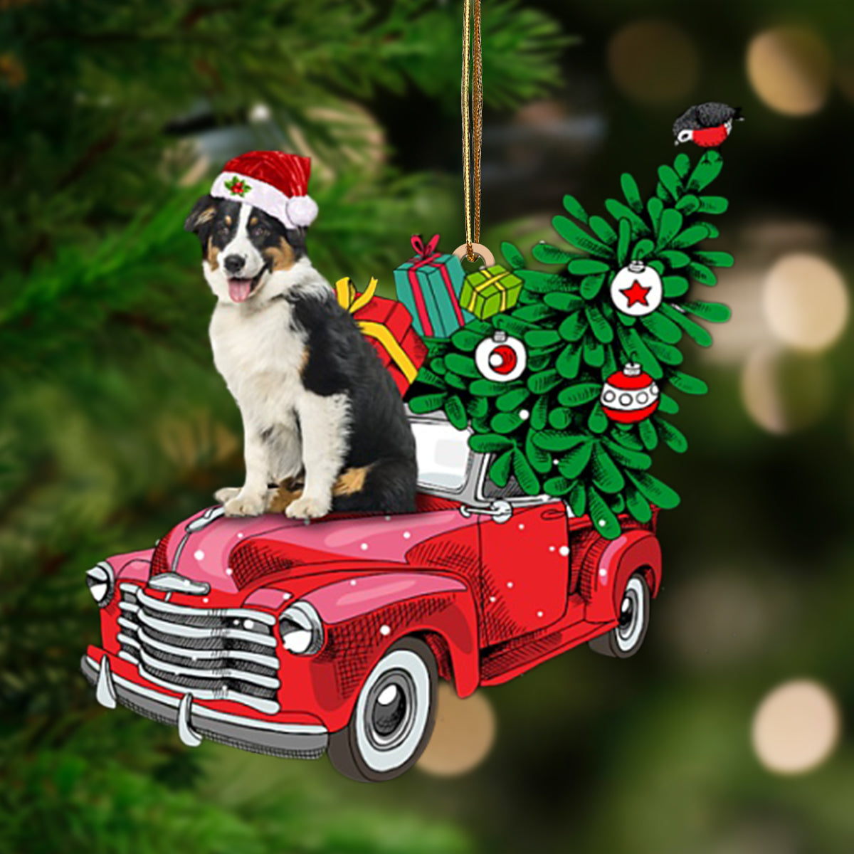 Godmerch- Ornament- Australian Shepherd 2-Pine Truck Hanging Ornament, Happy Christmas Ornament, Car Ornament