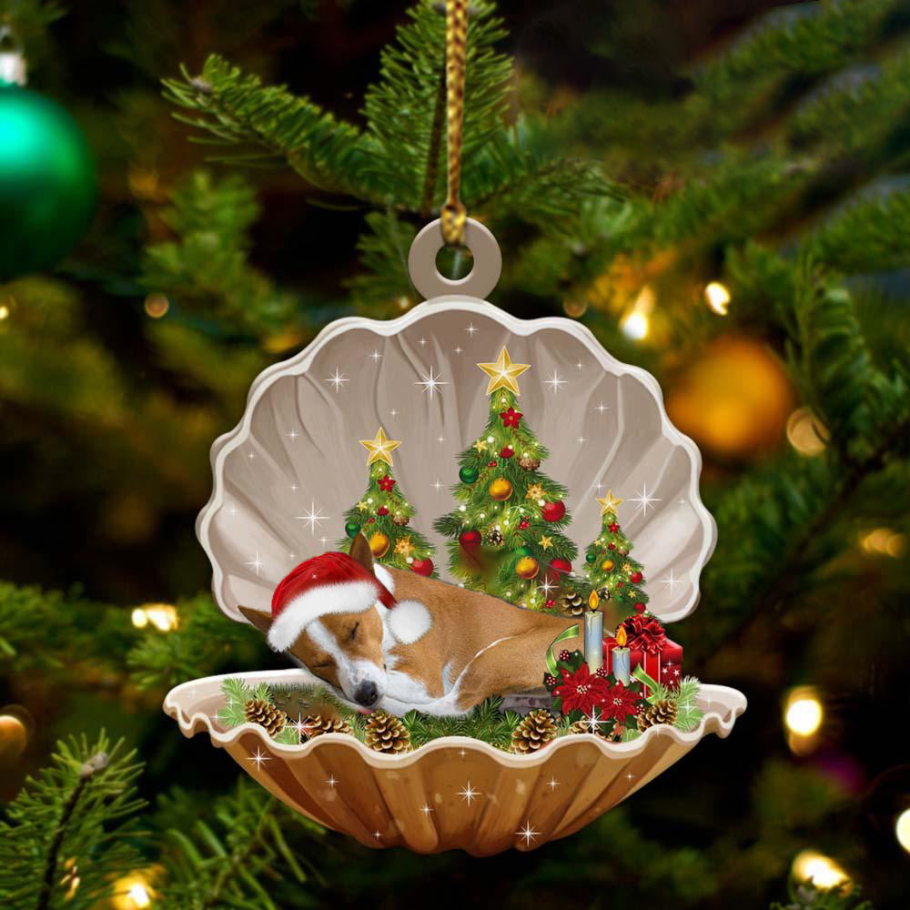 Ornament- Basenji-Sleeping Pearl in Christmas Two Sided Ornament, Happy Christmas Ornament, Car Ornament