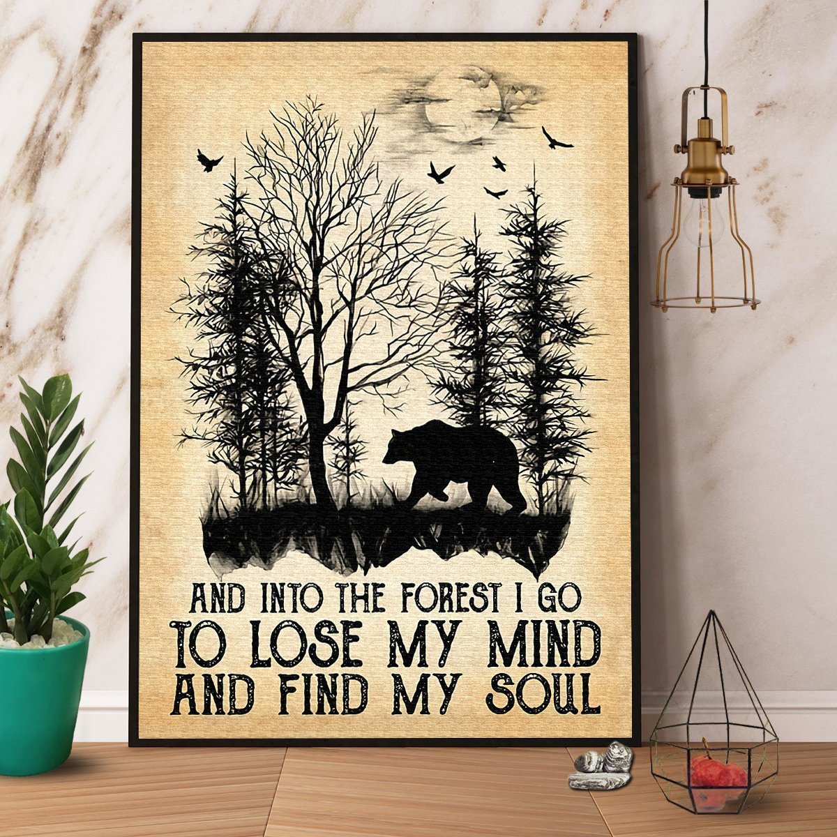 Bear And Into The Forest I Go To Lose My Mind And Find My Soul Canvas And Poster, Wall Decor Visual Art