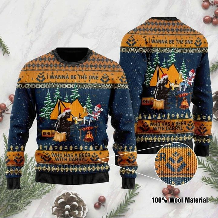 Bigfoot Camping Who Has A Beer Wiht Darryl Ugly Christmas Sweater