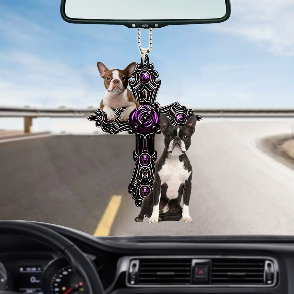 Boston Terrier Pray For God Car Hanging Ornament Present To Dog Lovers Godmerch