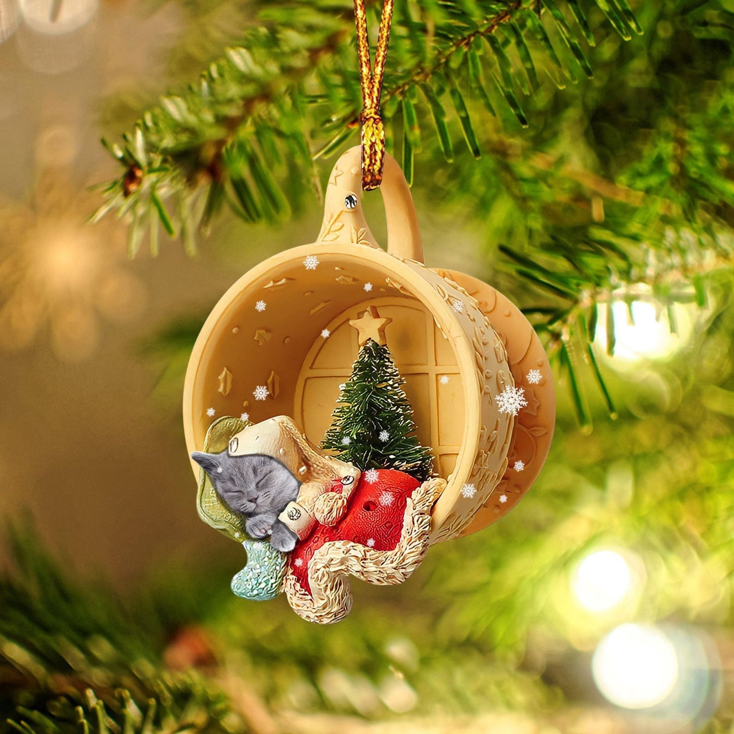 Godmerch British Shorthair Sleeping In A Tiny Cup Christmas Holiday-Two Sided Ornament