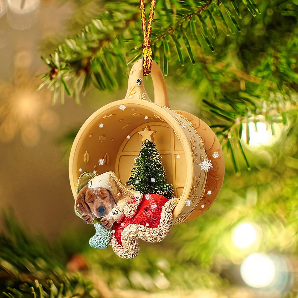 Godmerch Brittany Spaniel Sleeping In A Tiny Cup Christmas Holiday-Two Sided Ornament
