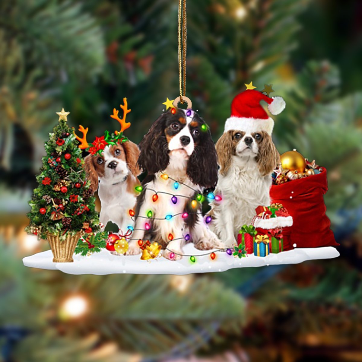 Cavalier King Charles Spaniel-Christmas Dog Friends Hanging Ornament, Christmas Ornament, Car Ornament