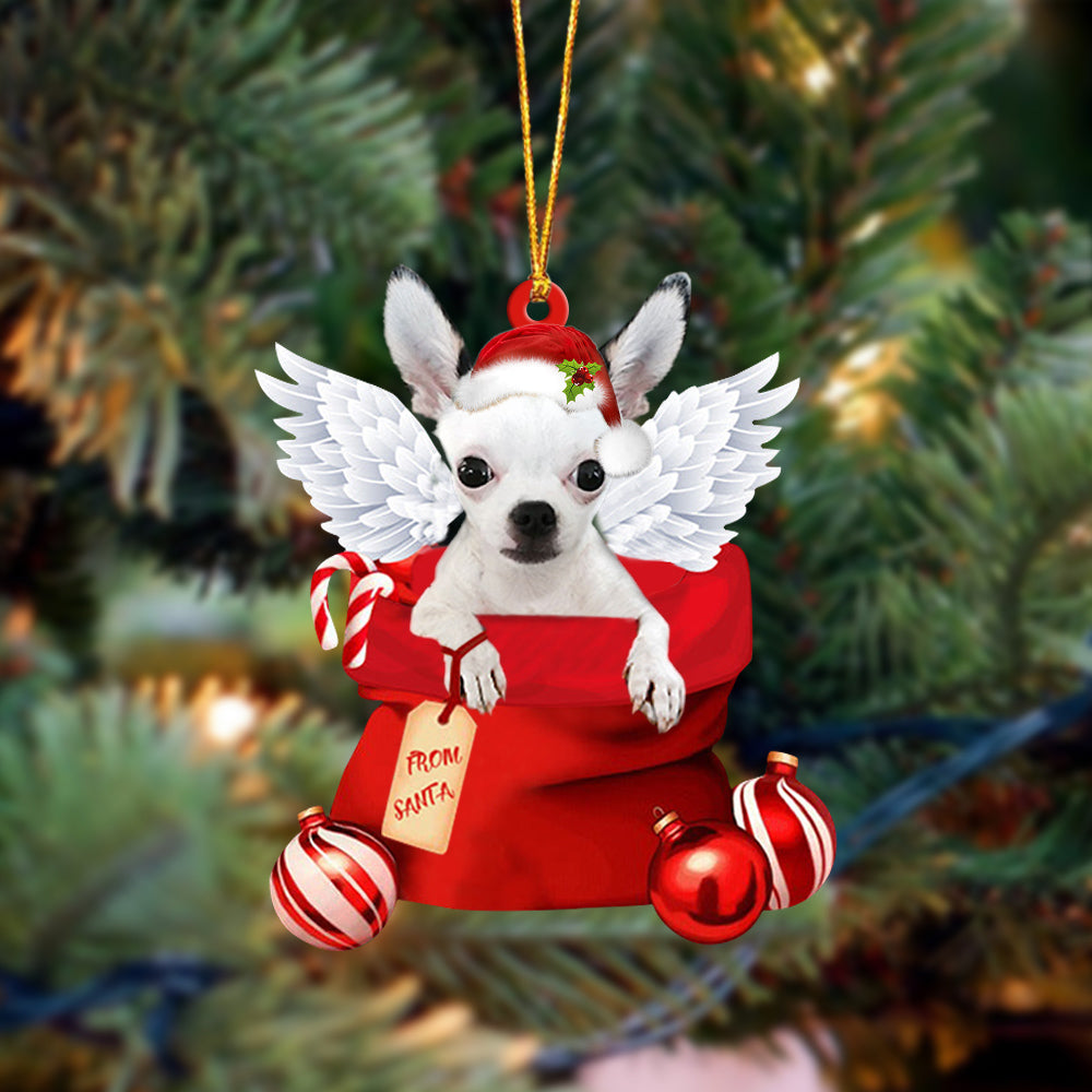 Chihuahua 2 Angel Gift From Santa Christmas Ornament, Dog Flat Acrylic Ornament