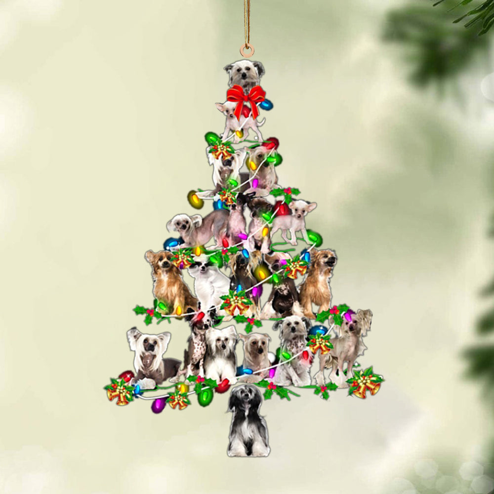Ornament- Chinese Crested Dog-Christmas Tree Lights-Two Sided Ornament, Christmas Ornament, Car Ornament