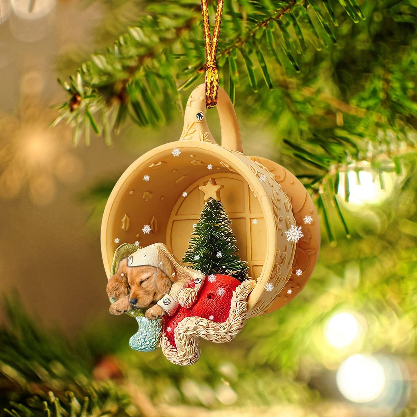Godmerch- Cocker Spaniel Sleeping in a tiny cup Christmas Holiday-Two Sided Ornament, Christmas Ornament, Car Ornament