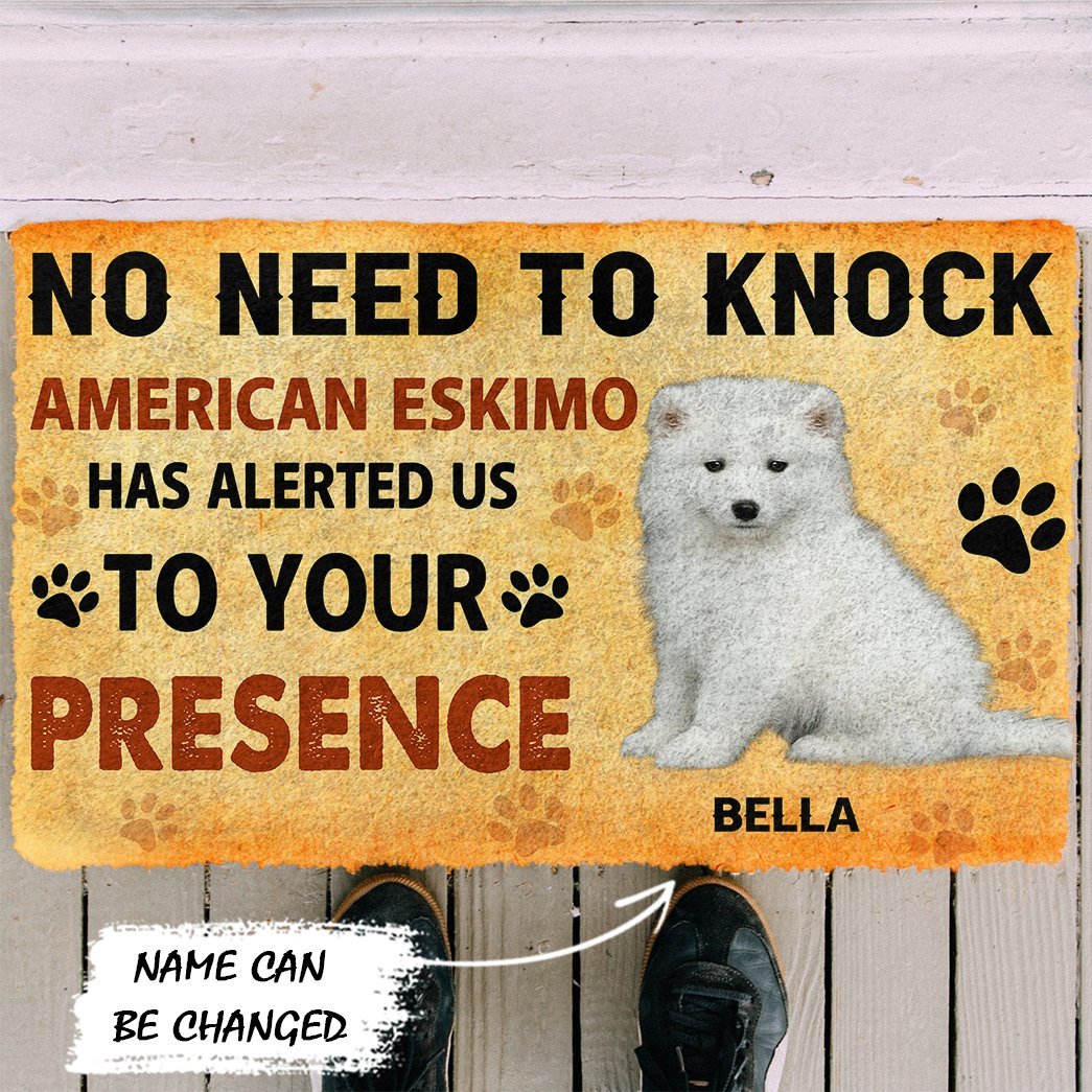 3D No Need To Knock American Eskimo Dog Custom Name Doormat
