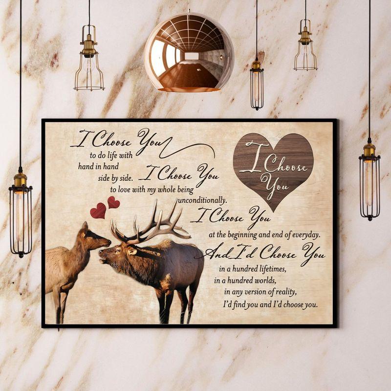 Elk i choose you to do life with hand in hand Canvas And Poster, Wall Decor Visual Art