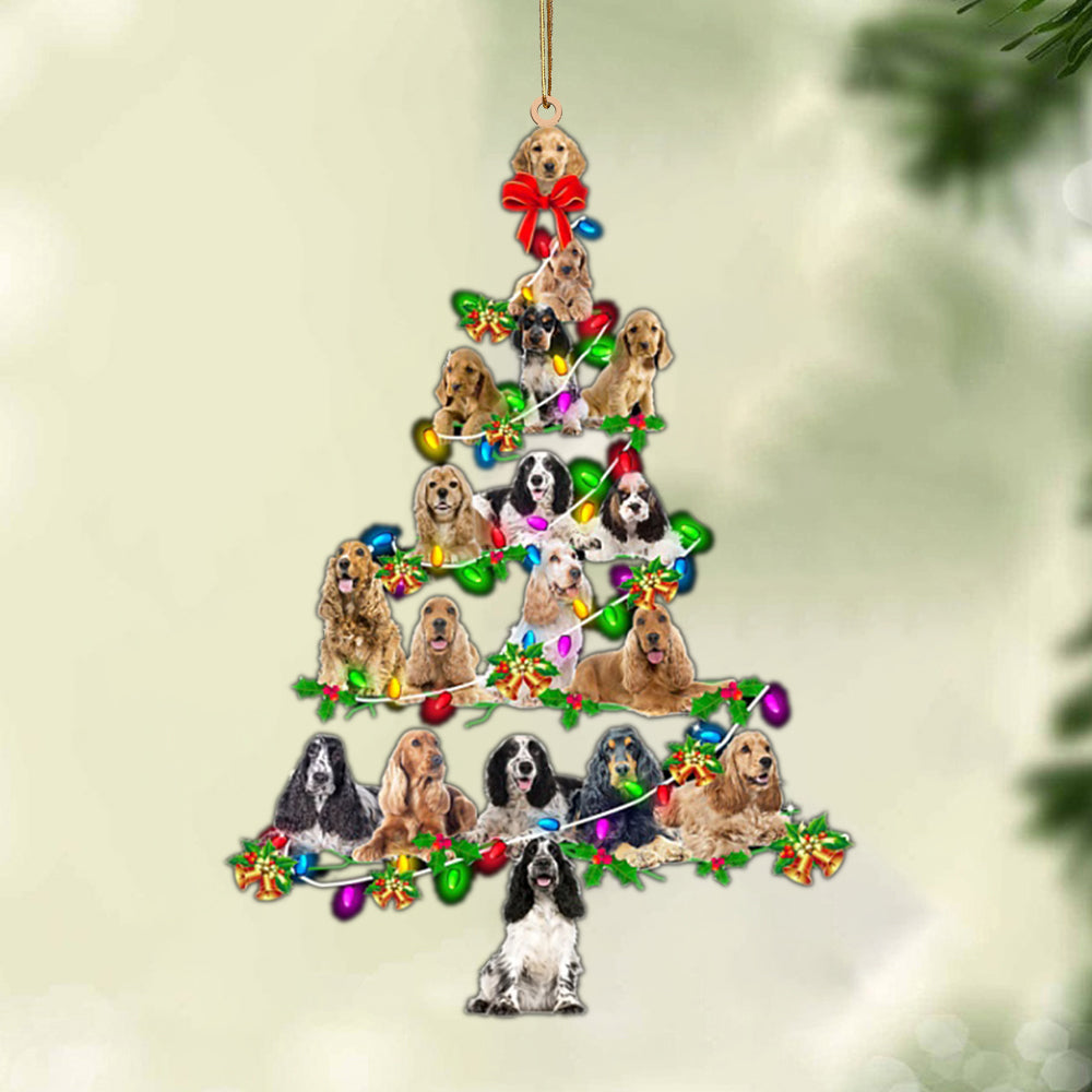 Ornament- English Cocker Spaniel-Christmas Tree Lights-Two Sided Ornament, Christmas Ornament, Car Ornament