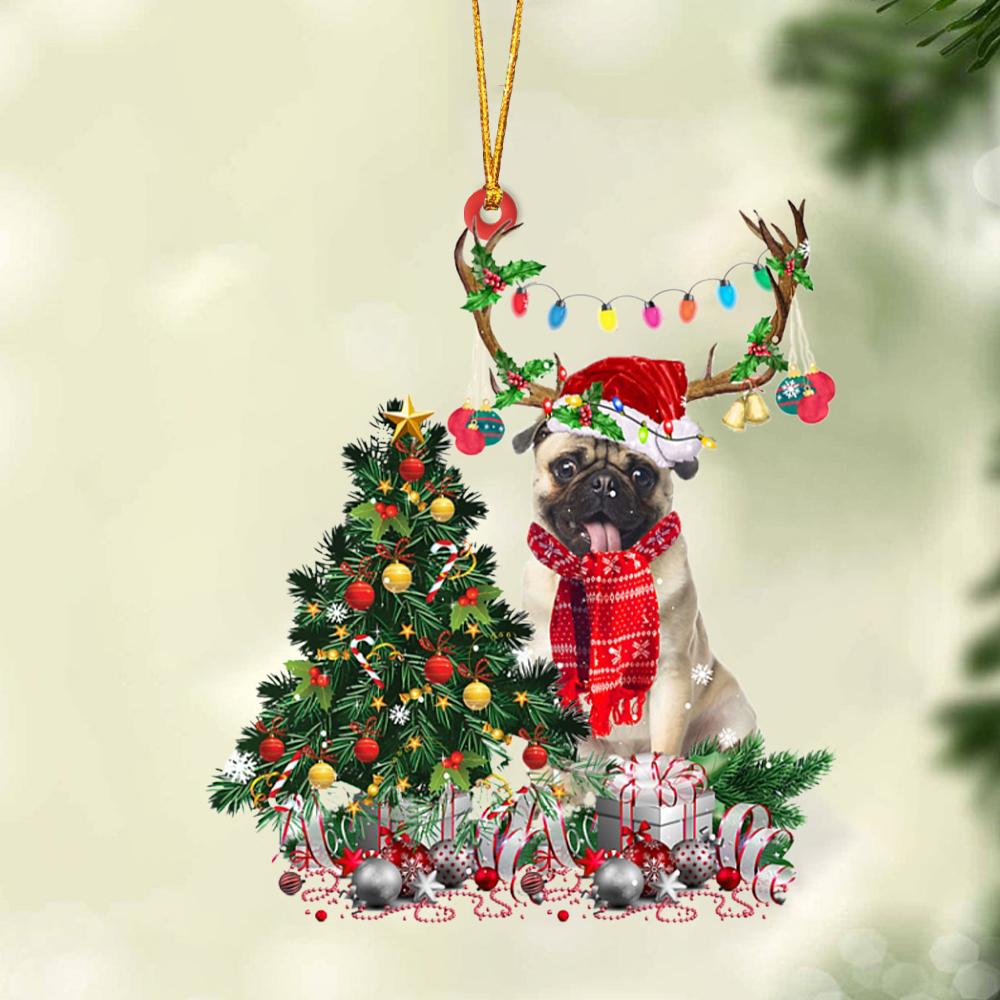 Godmerch- Ornament- FAWN Pug 1-Christmas Tree Gift Hanging Ornament, Happy Christmas Ornament, Car Ornament