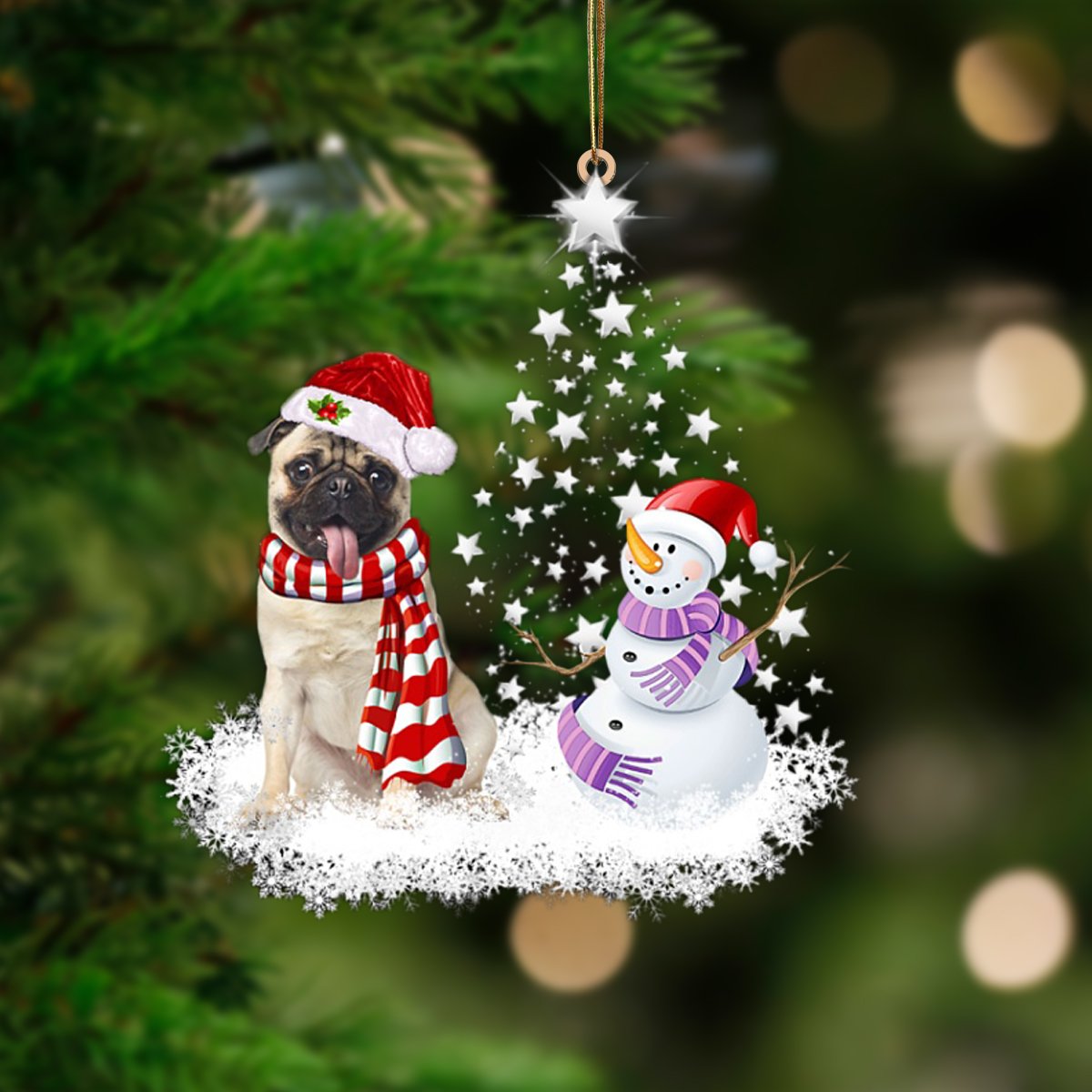 Fawn Pug 1-Star Tree Hanging Ornament