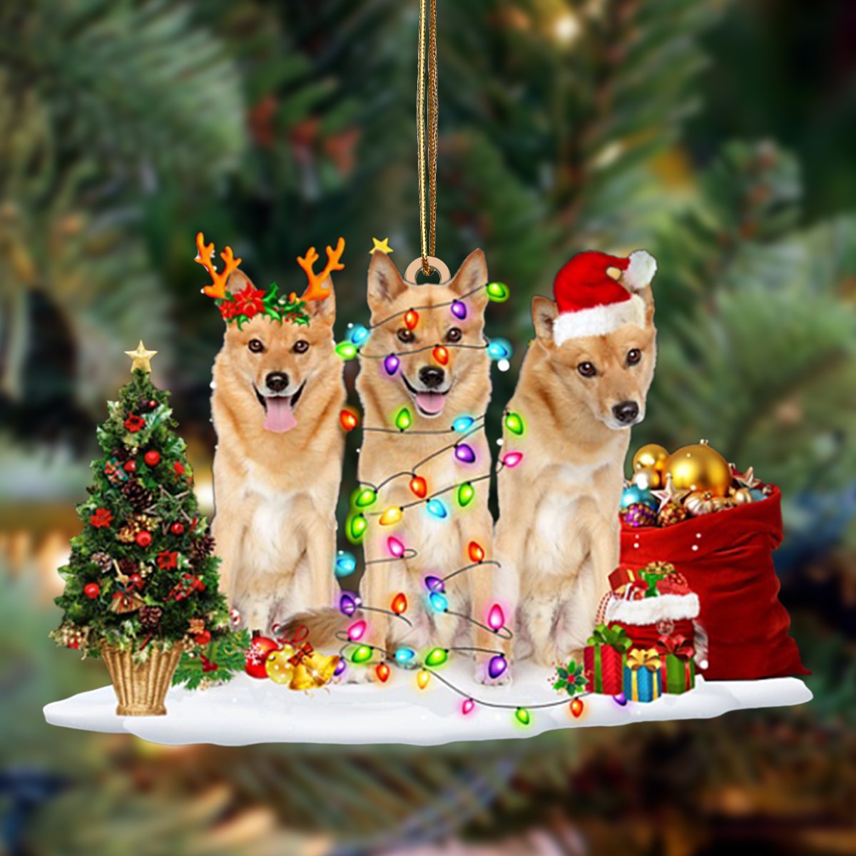 Ornament- Finnish Spitz-Christmas Dog Friends Hanging Ornament, Happy Christmas Ornament, Car Ornament