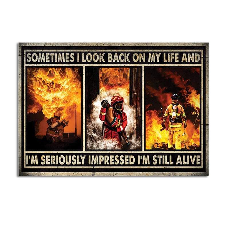 Firefighter Somtimes I Look Back My Life Canvas And Poster, Wall Decor Visual Art, Gift Father's Day