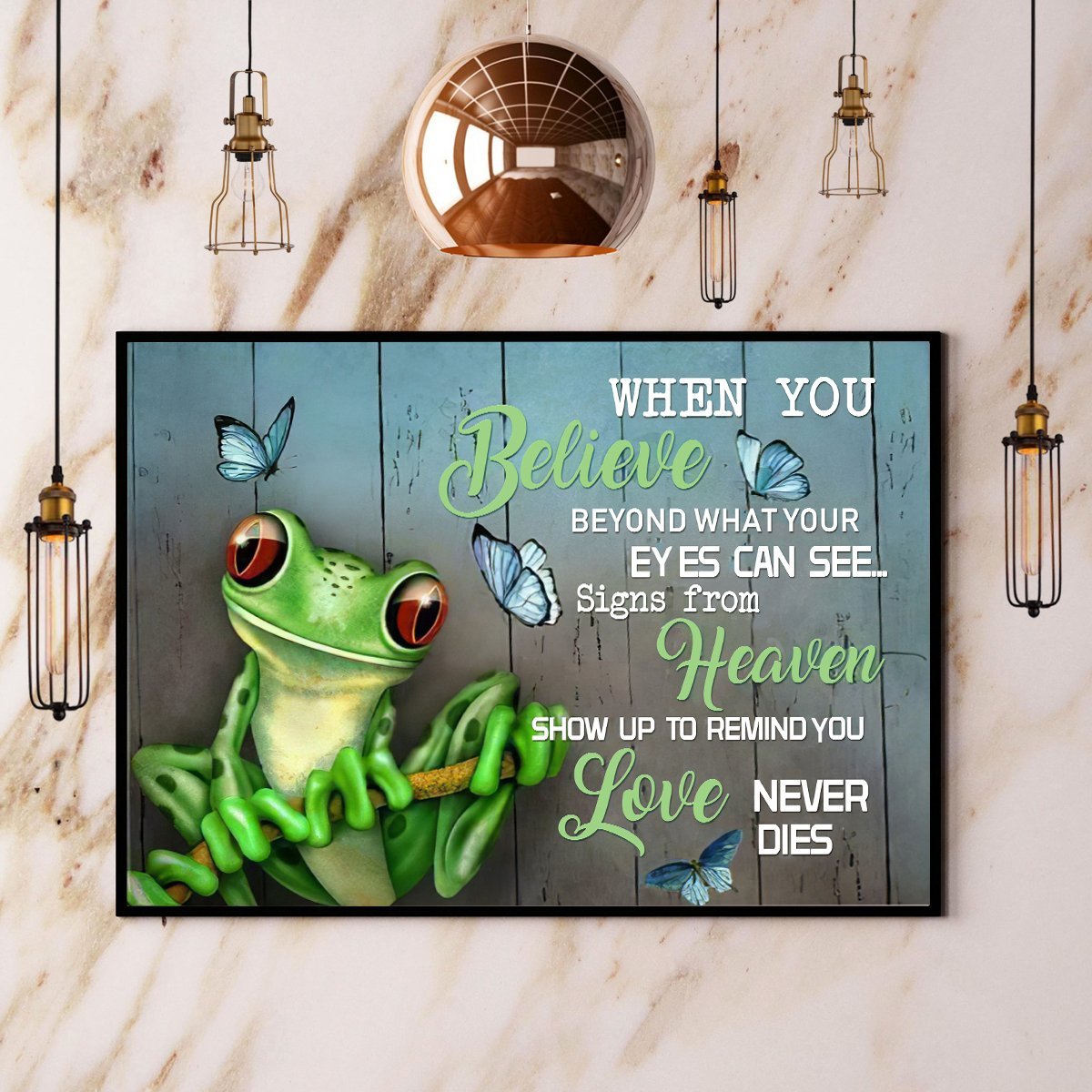 Frog & Butterflies When You Believe What Your Eyes Can See Canvas And Poster, Wall Decor Visual Art