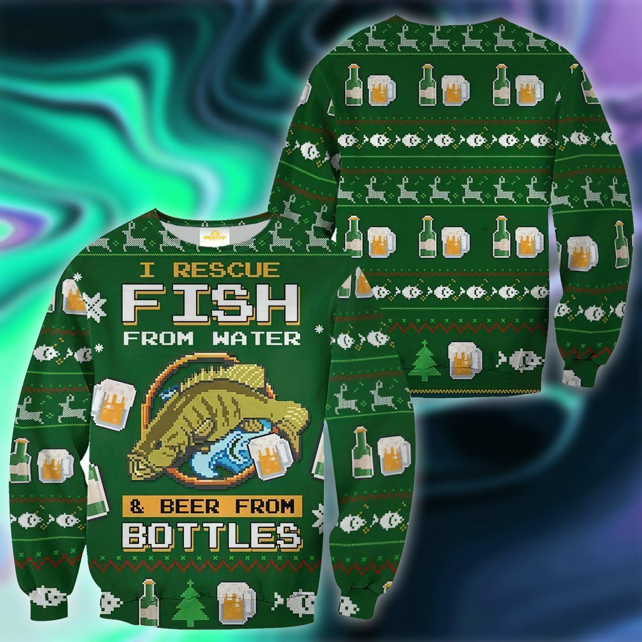 Funny Fish And Beer Ugly Christmas Sweater