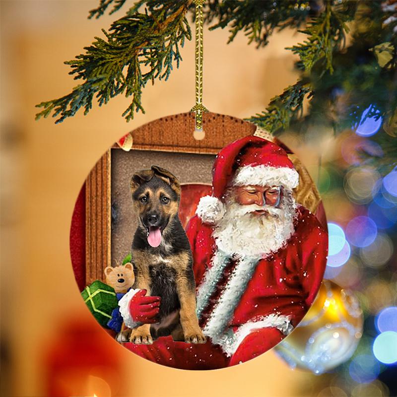 Godmerch- Ornament- German Shepherd With Santa Christmas Ornament, Happy Christmas Ornament, Car Ornament