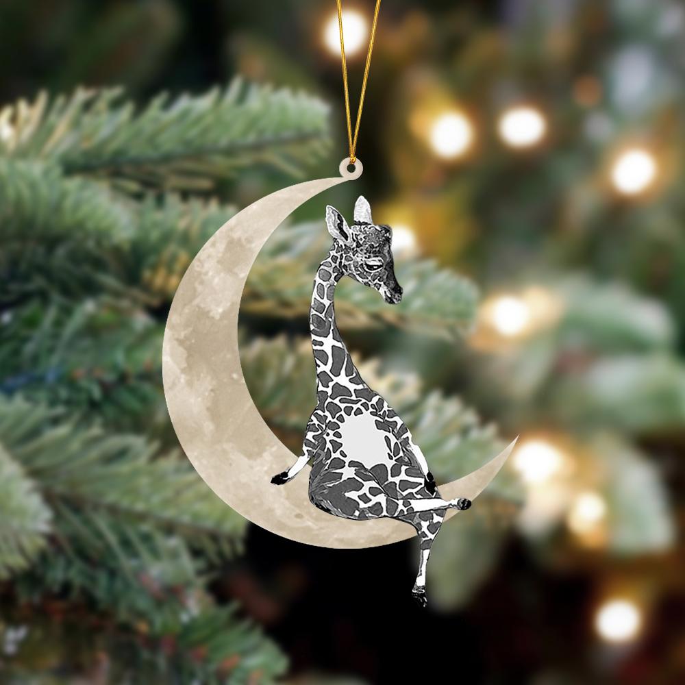 Giraffe Sits On The Moon Hanging Ornament, Animal Christmas Ornaments