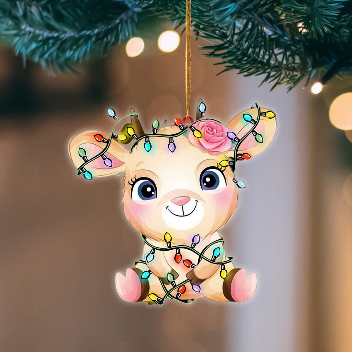 Goat Christmas Light Hanging Ornament, Animal Christmas Ornaments