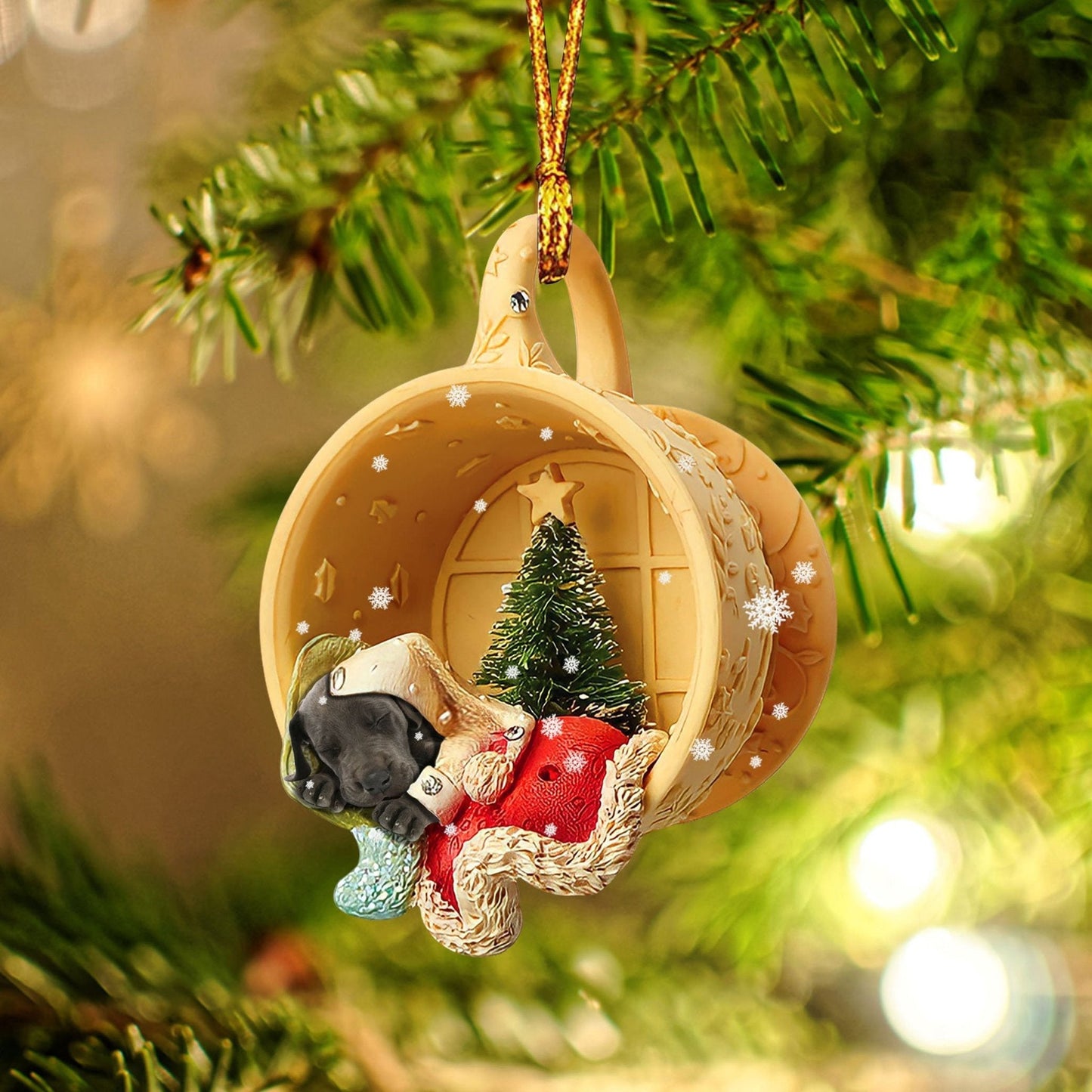Godmerch Great Dane Sleeping In A Tiny Cup Christmas Holiday-Two Sided Ornament