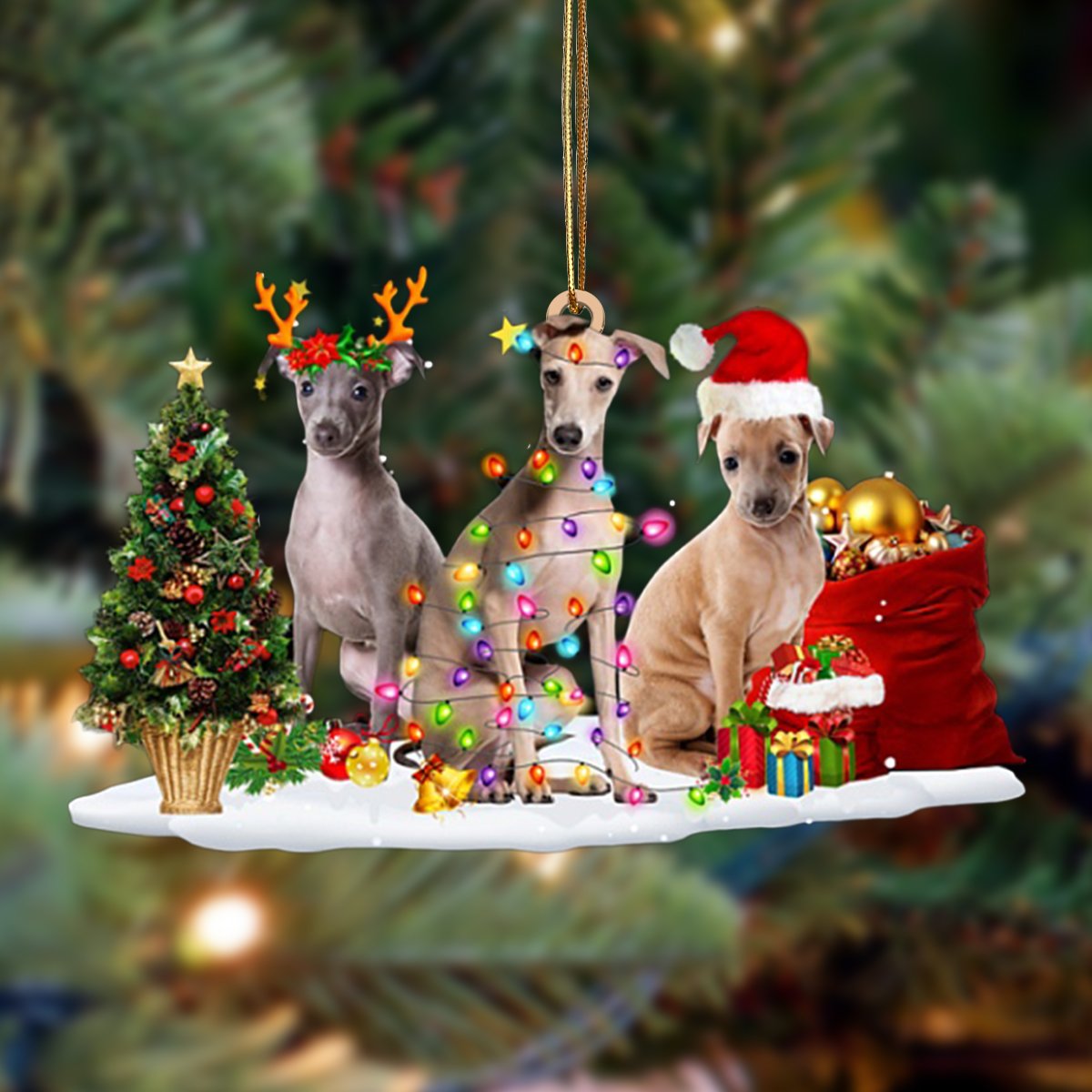 Greyhound-Christmas Dog Friends Hanging Ornament