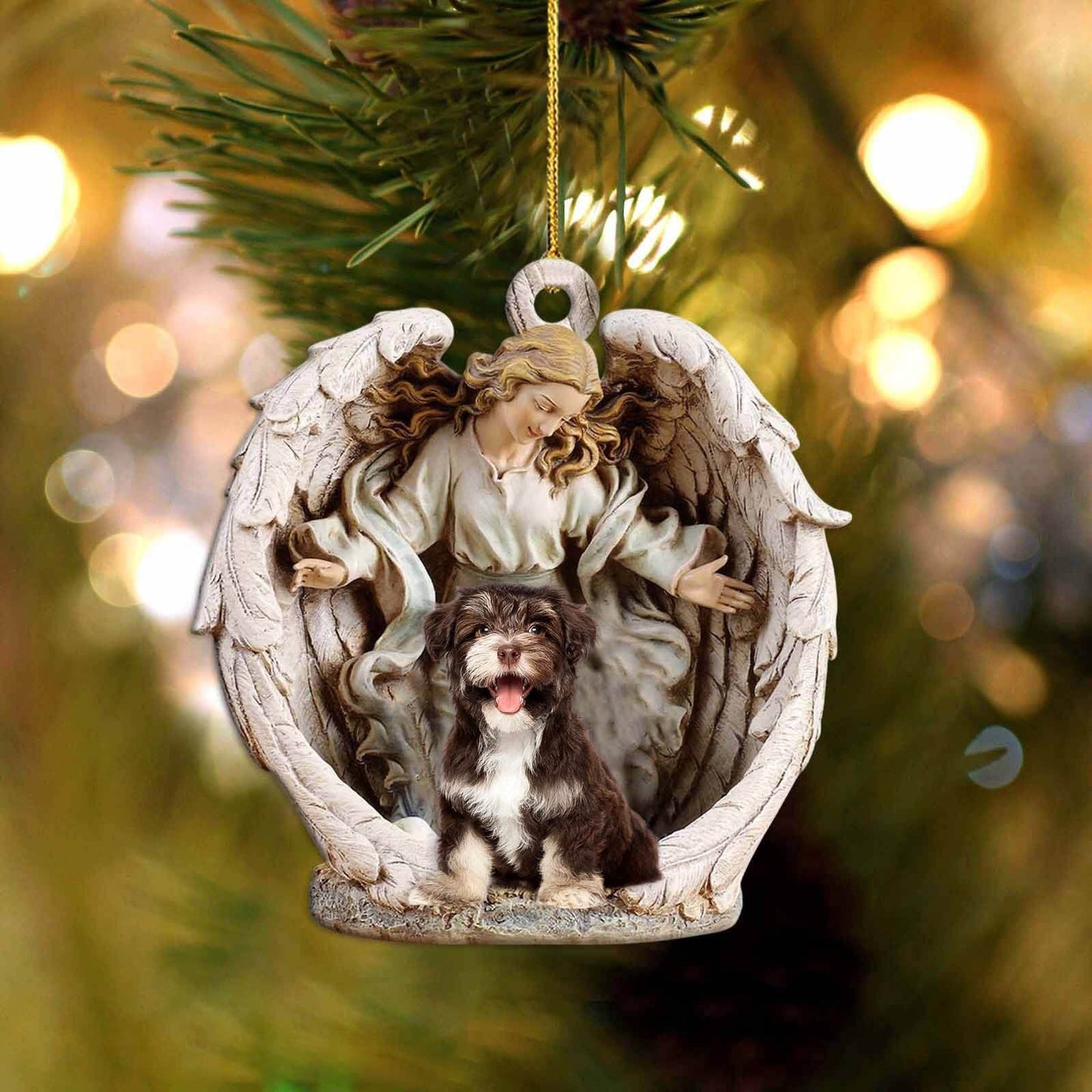 Havanese-Angel Hug Winter Love Two Sided Ornament