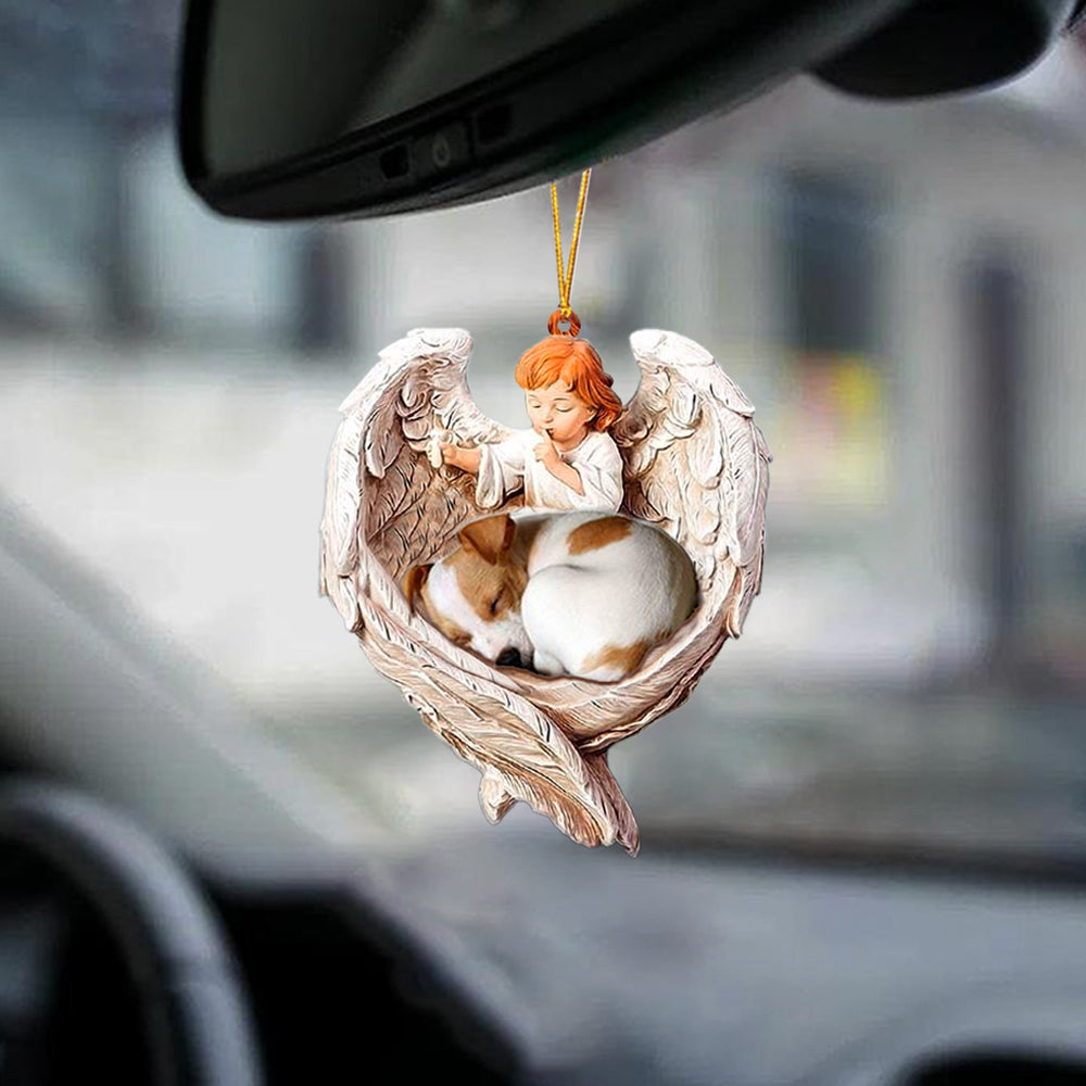 Sleeping Jack Russell Terrier Protected By Angel Car Hanging Ornament
