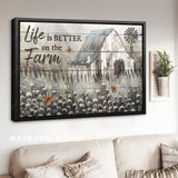 Watercolor house, Cotton flower field, Life is better on the farm - Jesus Landscape Canvas Prints, Home Decor Wall Art