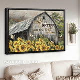 Antique house, Sunflower field, White butterfly, Life is better on the farm - Jesus Landscape Canvas Prints, Home Decor Wall Art