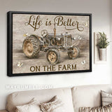 Antique tractor, Farm drawing, White butterfly, Life is better on the farm - Jesus Landscape Canvas Prints, Home Decor Wall Art