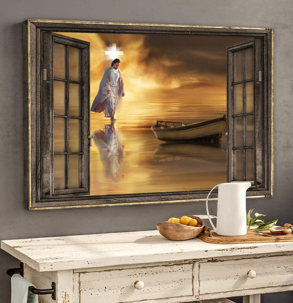 Jesus walks on water Wooden window Halo infinite - Matte Canvas