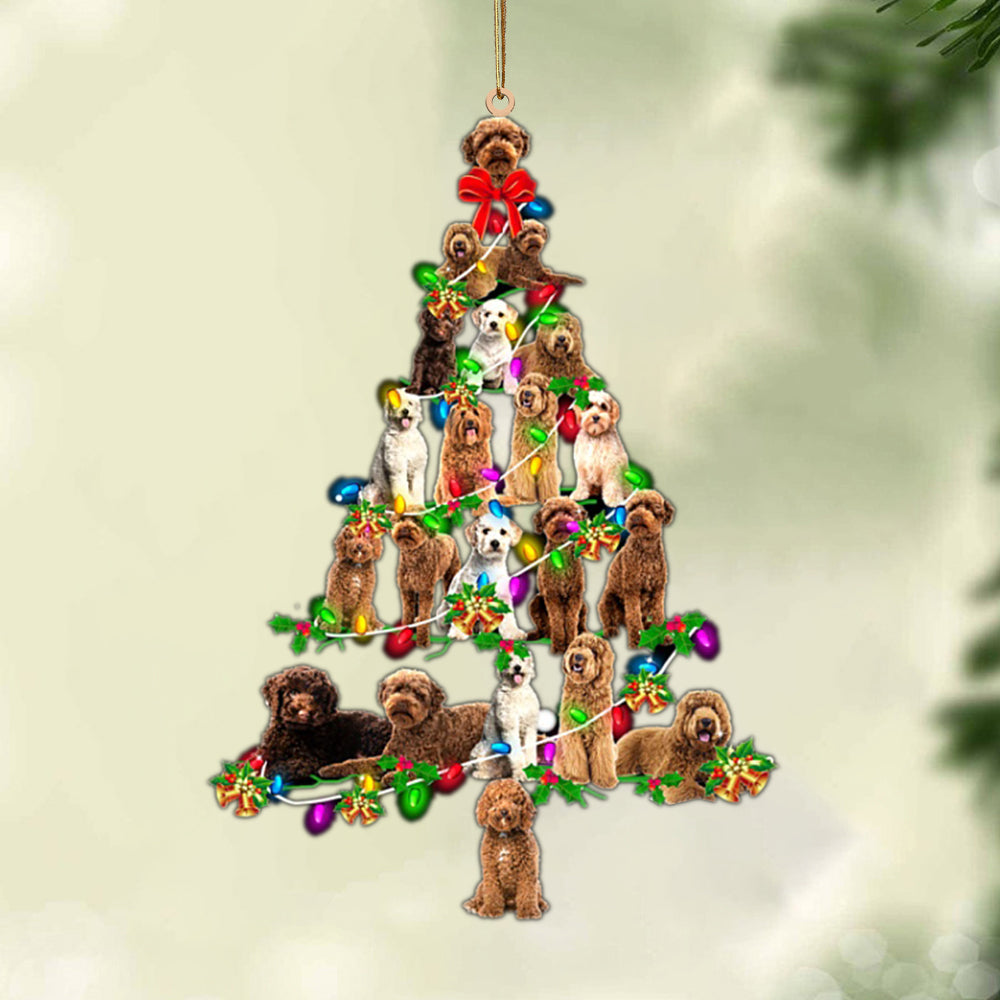 Ornament- Labradoodle-Christmas Tree Lights-Two Sided Ornament, Happy Christmas Ornament, Car Ornament